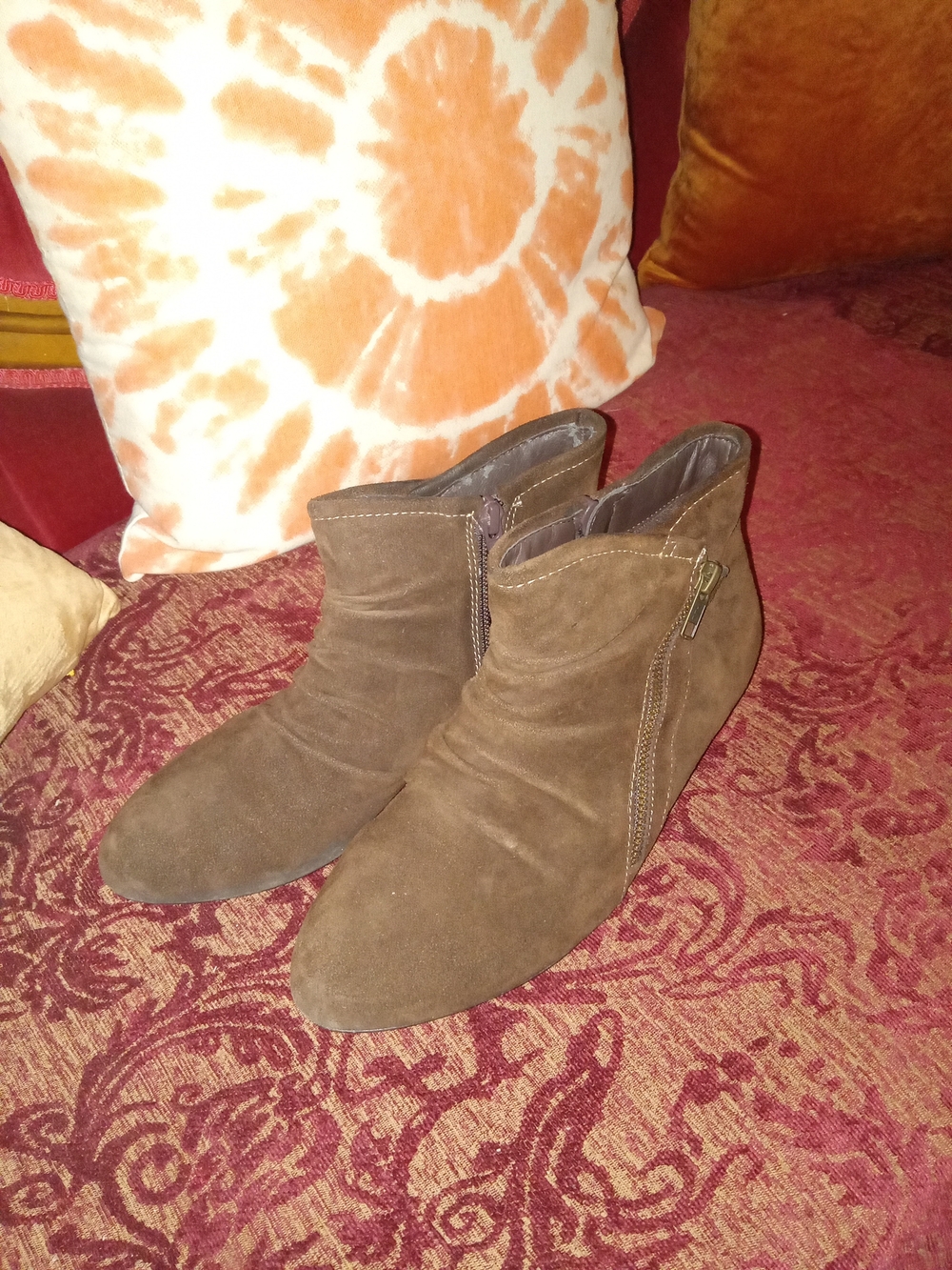 Array Brown Suede Ankle Booties with Side Zip
